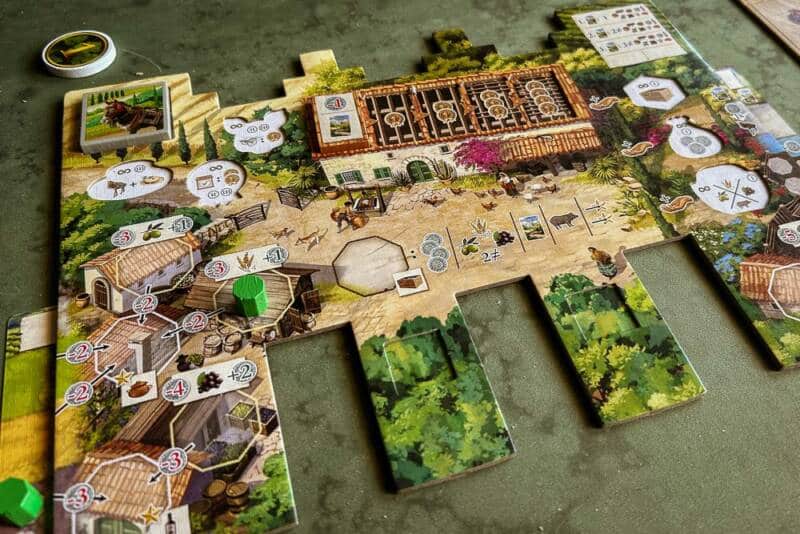 La Granja Player-Board mit den Einschüben für die Karten.